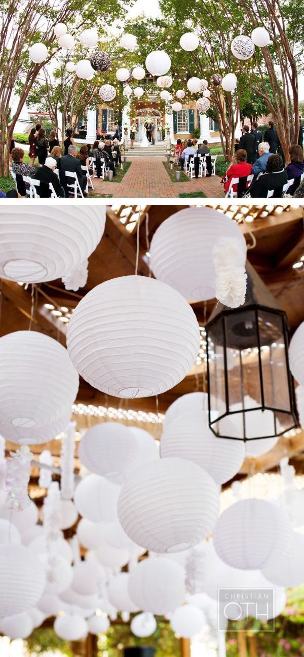 10-Pack 16 Inch White Parallel Ribbing Round Paper Lanterns - Luna Bazaar | Boho & Vintage Style Decor