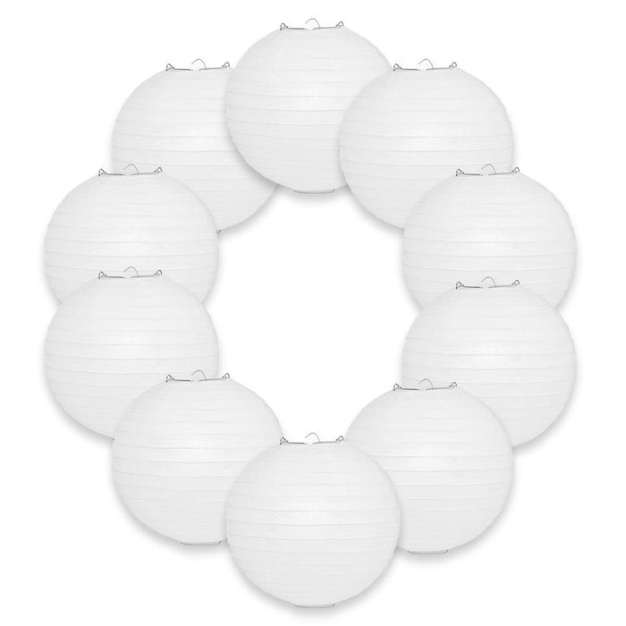 10-Pack 18 Inch White Parallel Ribbing Round Paper Lanterns - Luna Bazaar | Boho & Vintage Style Decor