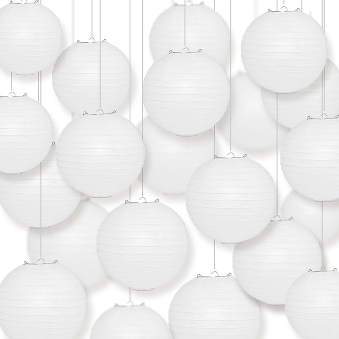 100-Pack 16 Inch White Parallel Ribbing Round Paper Lanterns - Luna Bazaar | Boho & Vintage Style Decor
