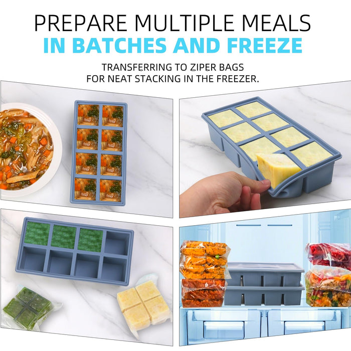 1/2 Cup Silicone Freezer Tray With Lid,Silicone Freezer Molds 6-Pack For meal prep & freezing of various sauces and other dishes, makes 48 perfect 1/2 cup portions cubes (Multicolor 6 Pack)