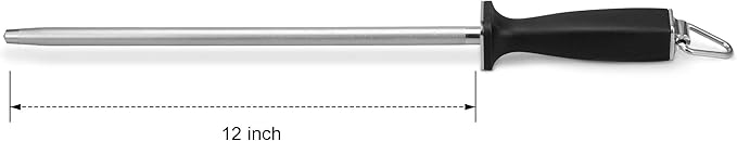 12-Inch Diamond-Coated Knife Sharpening Rod, Honing Steel, Black