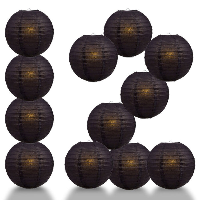 12-Pack 16 Inch Black Parallel Ribbing Round Paper Lantern - Luna Bazaar | Boho & Vintage Style Decor