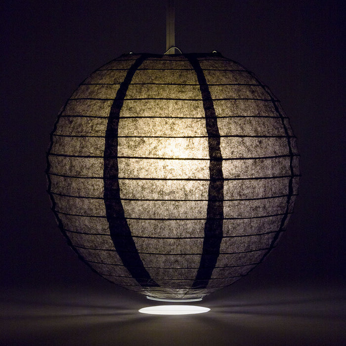 12-Pack 16 Inch Black Parallel Ribbing Round Paper Lantern - Luna Bazaar | Boho & Vintage Style Decor