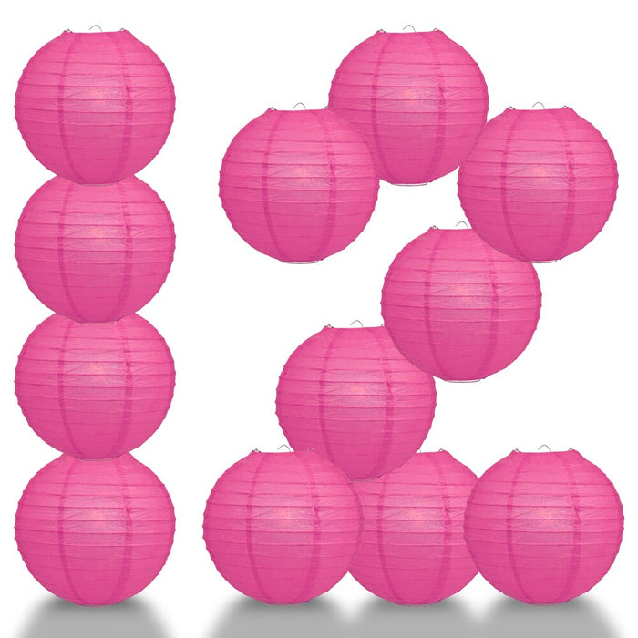 12-Pack 20 Inch Fuchsia / Hot Pink Parallel Ribbing Round Paper Lantern - Luna Bazaar | Boho & Vintage Style Decor