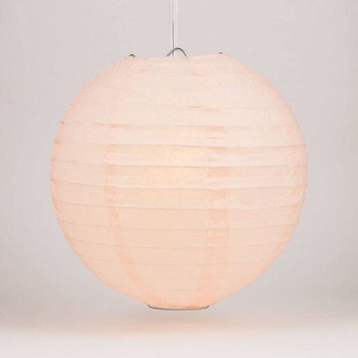 12-Pack 20 Inch Rose Quartz Pink Parallel Ribbing Round Paper Lantern - Luna Bazaar | Boho & Vintage Style Decor