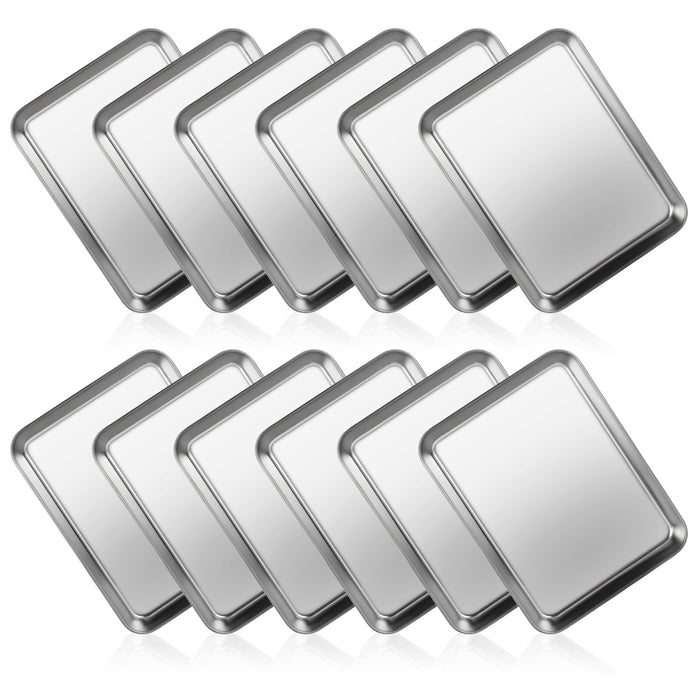 12PCS Stainless Steel 1/8 Sheet Pan, Nonstick Small Cookie Sheet, Small Baking Pans, Toaster Oven Pans, Metal Tray, Stainless Steel Cookie Sheets For Baking, Oven And Dishwasher Safe