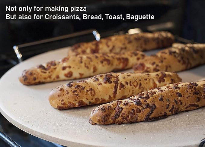 13 Inch Round Pizza Stones for Grill and Oven, Cordierite Baking Stones Set with Serving Rack & Cutter, Durable and Safe Cooking Stone Pan for Bread, Natural Pizza Stone for Family