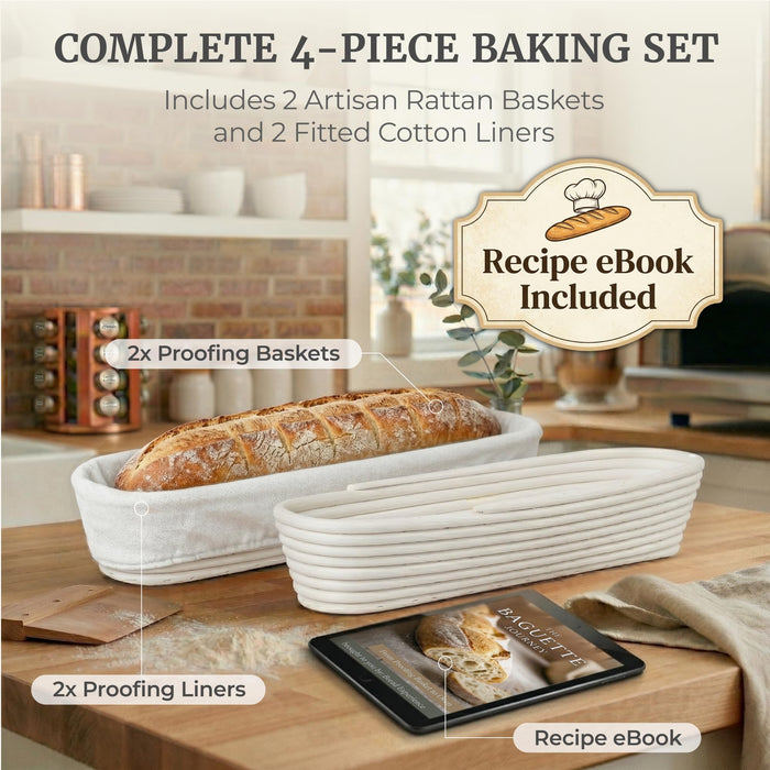 15 Inch Baguette Proofing Basket Set of 2 for Sourdough & French Bread