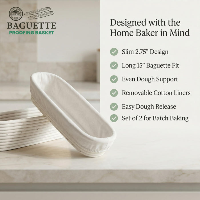 15 Inch Baguette Proofing Basket Set of 2 for Sourdough & French Bread