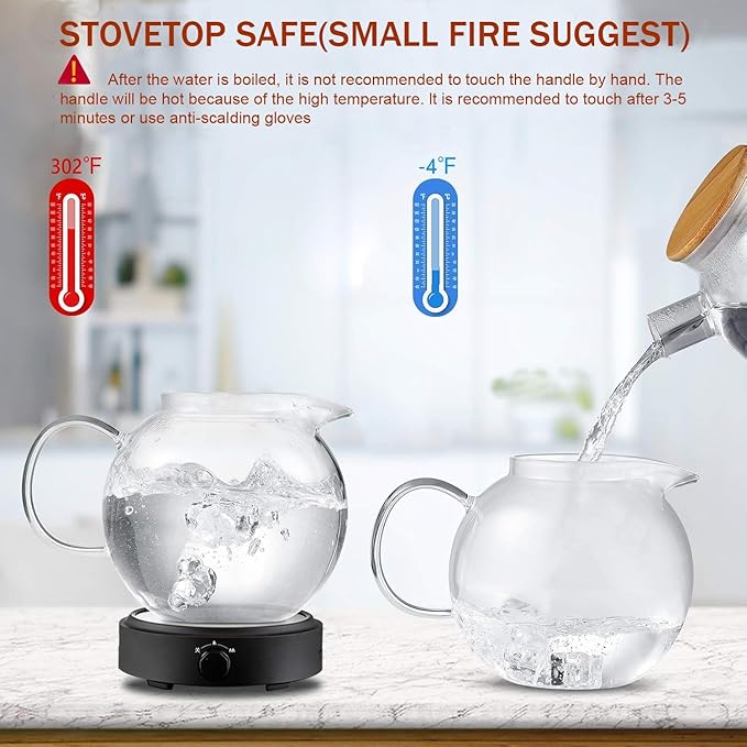 1500ml Glass Teapot with Removable Stainless Infuser(50oz), Ehugos Stovetop Safe Large Tea Pot, Hand Crafted Kettle for Women and Adult, for Loose Leaf Tea, Hot and Iced Water, Juice Beverage
