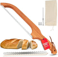16" Premium Bread Slicer for Homemade Bread Knife For Homemade Bread Bow Sourdough Knife Starter Kit Bread Dough Tools Slicing Bagel slicer Wooden Sandwich Cutter Handle Saw breadly Razor Both Hand