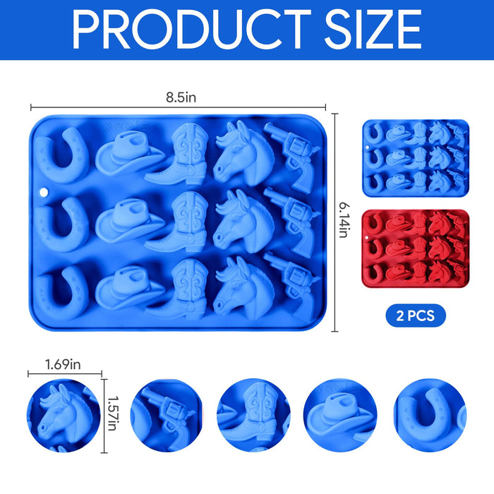 2 PCS Cowboy Chocolate Molds, Cowboy Hat, Boots, Saddle Shaped Cakesicle Molds Silicone, Western Party Theme, For Cupcakes, Cake Pops, Jellies, Chocolates, Candies(Blue,Red)