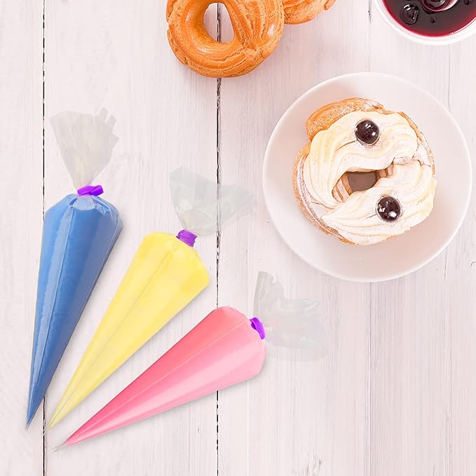 2Pcs Cream Icing Piping Nozzle Tip Stainless Steel,Long Puff Nozzle Tip with 50Pcs Disposable Pastry Piping Bags Cupcake and Puff Filling Kit Decorating Tool Supplies