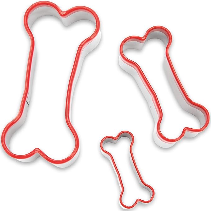 3-Piece Dog Bone Cookie Cutters Set - Dog Treats Cutters, Bone Shapes, 2.4" to 3.9" Soft PVC Coated