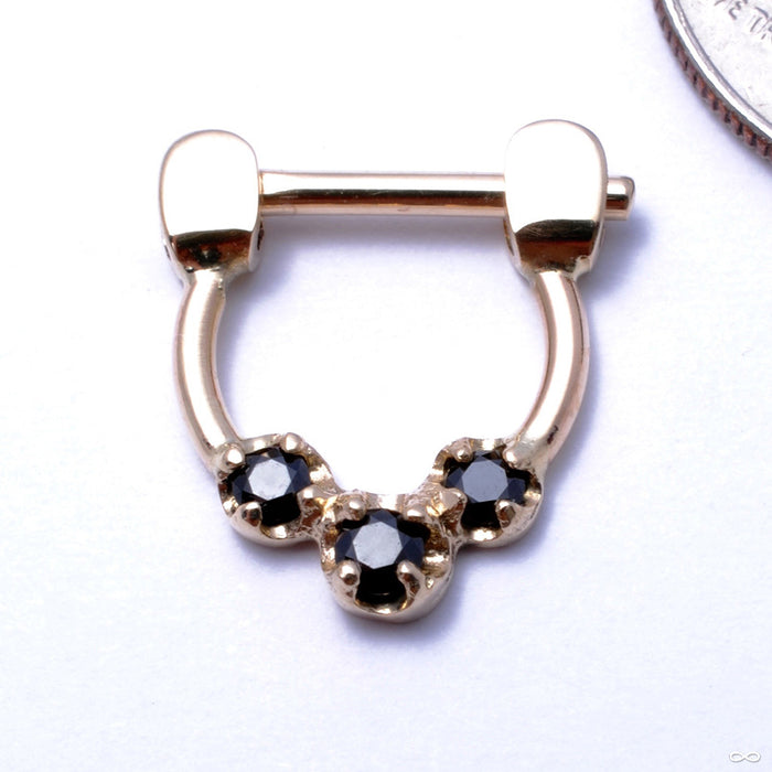3 Stone Hinged Ring in Gold from Sacred Symbols with Black CZs