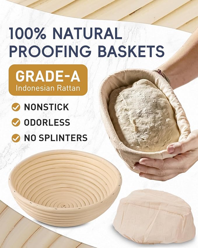 30-Pcs Sourdough Bread Baking Supplies - Sourdough Starter Kit | Including 9 inch Round and 10 inch Oval Banneton Proofing Basket，Precision Measuring Spoons，Electronic scales