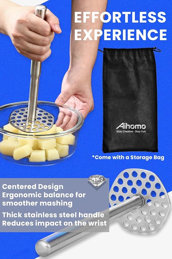 316L Stainless Steel Potato Masher, Dishwasher Safe, Bean Masher