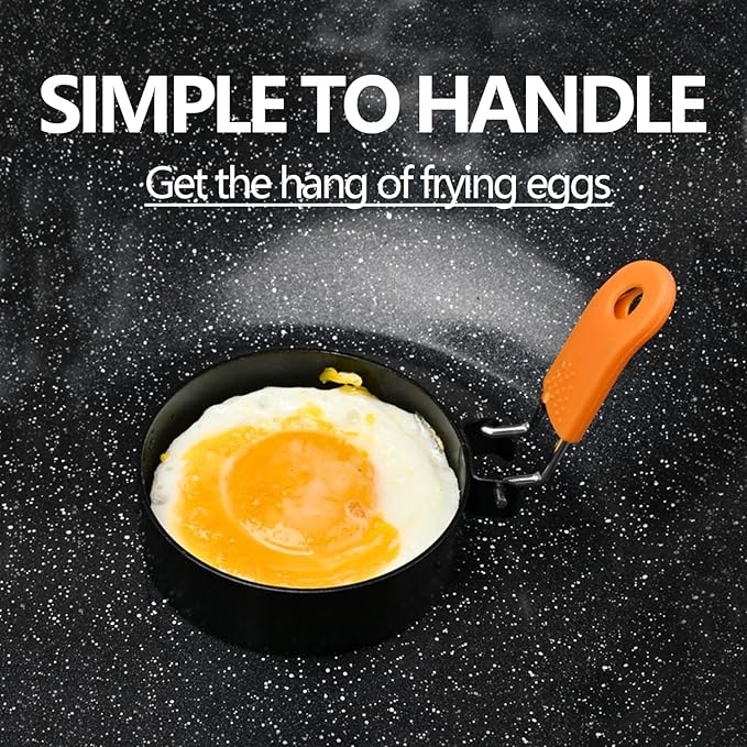 4-Pack 3.5" Egg Rings with Silicone Handles – Nonstick Round Mold for Fried Eggs, Pancakes, English Muffins – Includes Silicone Oil Brush – Ideal for Griddle, Indoor or Camping Cooking