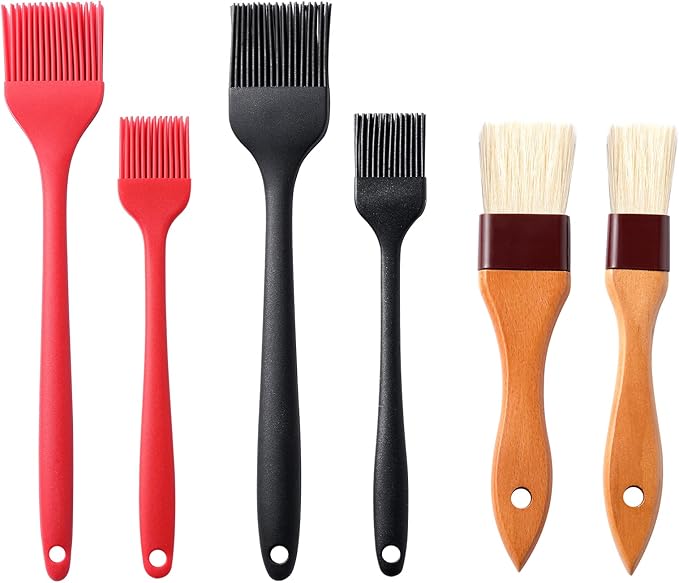 4 Pack Silicone Basting Pastry Brushes with 2 Wood Handle Oil Brushes