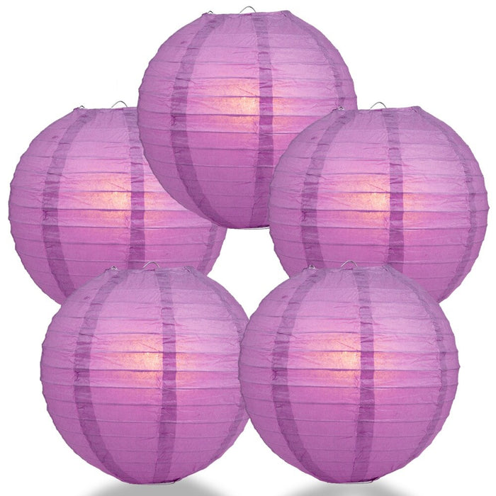 5-Pack 24 Inch Violet / Orchid Parallel Ribbing Round Paper Lantern - Luna Bazaar | Boho & Vintage Style Decor
