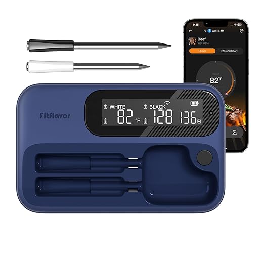 5G WiFi Wireless Meat Thermometer for Smoker Bluetooth, Dual Probes, Fitflavor Bluetooth Meat Thermometer for Grill BBQ, Smart Meat Probe for Food Cook Oven Grilling, Rechargeable