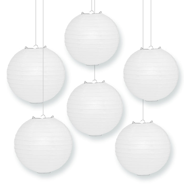 6-Pack 18 Inch White Parallel Ribbing Round Paper Lanterns - Luna Bazaar | Boho & Vintage Style Decor