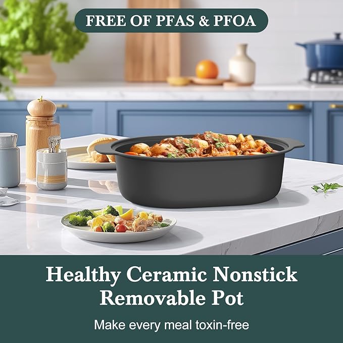 6 Quart Multi-Cooker, with 8-in-1 Casserole Programmable Slow Cooker, Dutch Oven, Pasta, Nonstick, Oven Safe Pot to 500°F Oatmeal Oatmeal