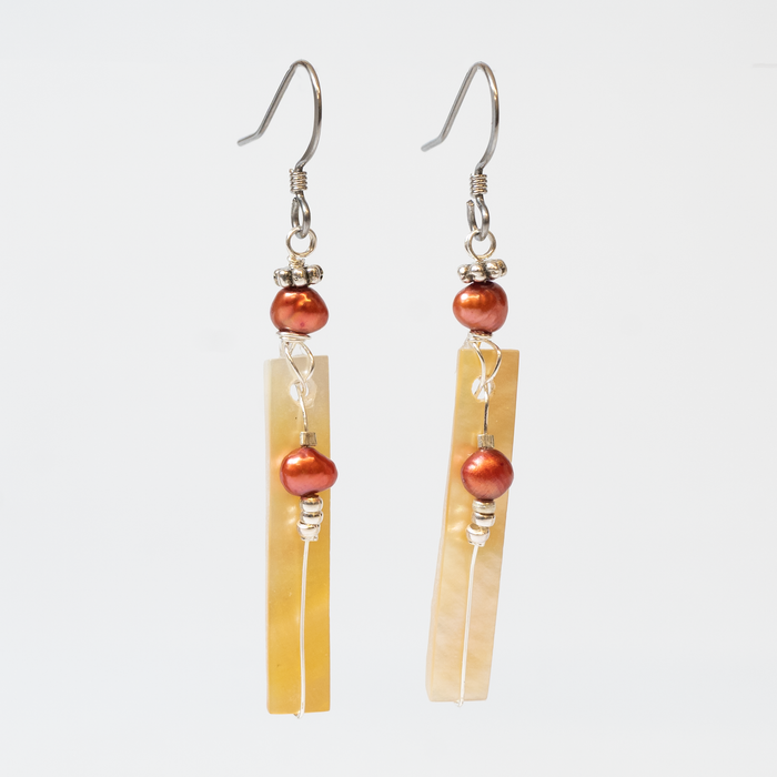 Abalone Stick Wire Wrap Earrings