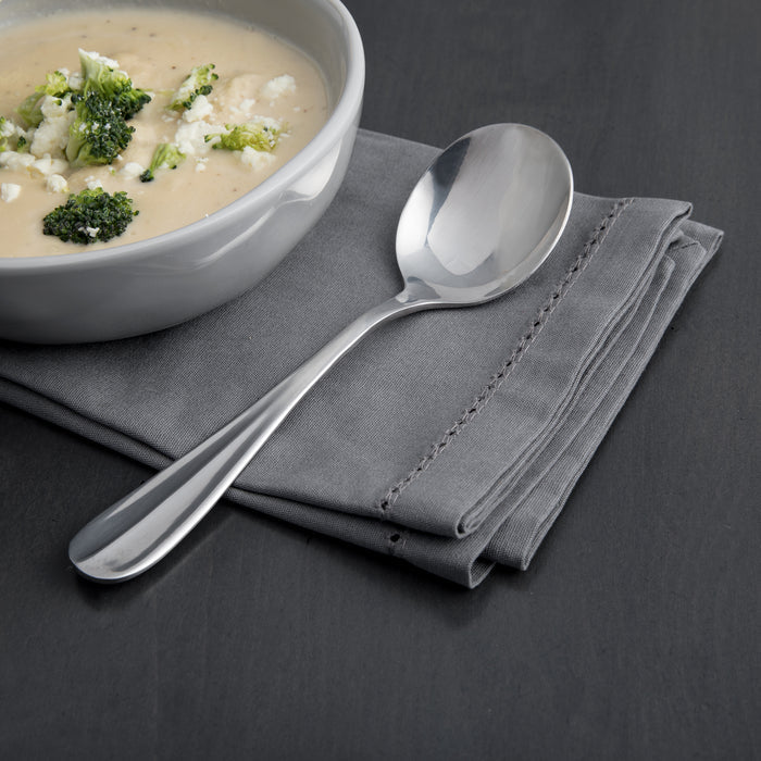 Acopa Benson 6 11/16" 18/0 Stainless Steel Heavy Weight Bouillon Spoon - 12/Pack