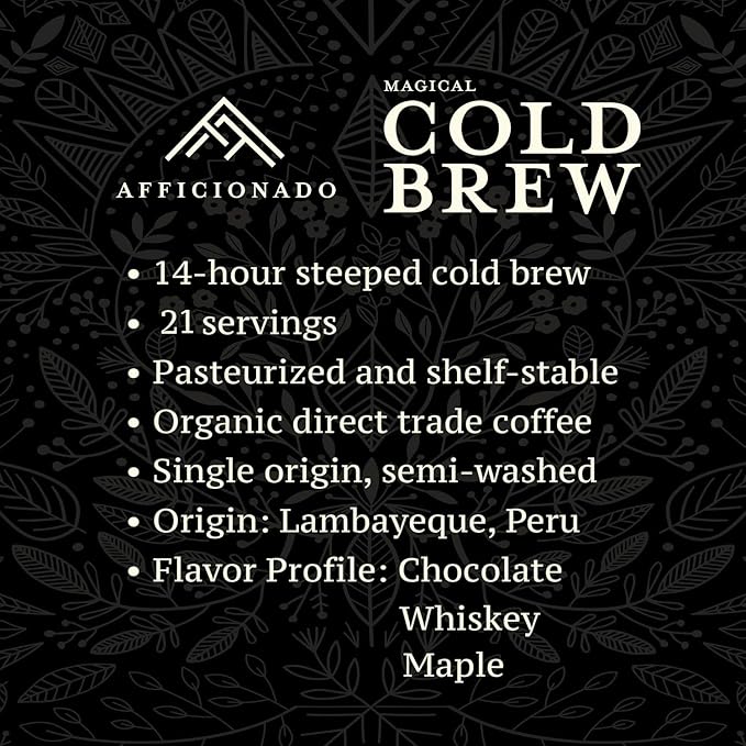 Afficionado Coffee Roasters | Magical Cold Brew | 1 Gallon | Bag in Box | Single Origin Peruvian Coffee | Medium Roast | Ready to Drink | Pasteurized & Shelf-Stable