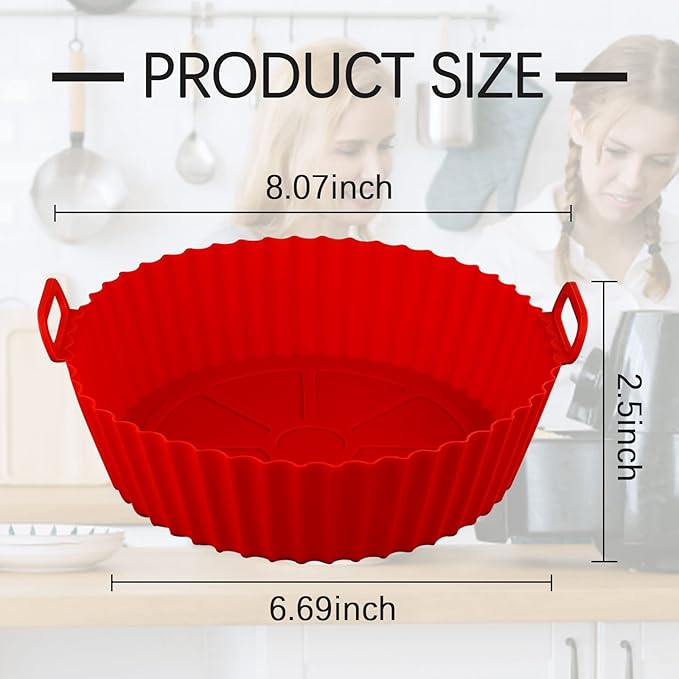 Air Fryer Silicone Liners Pot,8 inch Air Fryer Basket Liners, Silicone Baking Tray Pots for 3 to 5 Qt for Air fryer Oven Reusable Baking Tray Oven Accessories (Red+Black)