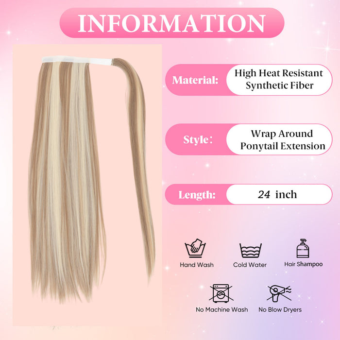 Alilang Straight Ponytail Extension - 24 Inch Long Straight Wrap Around Ponytail for Women Clip Ponytail Hair Extensions Synthetic