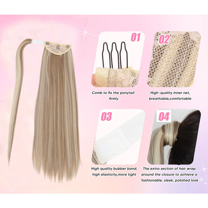 Alilang Straight Ponytail Extension - 24 Inch Long Straight Wrap Around Ponytail for Women Clip Ponytail Hair Extensions Synthetic