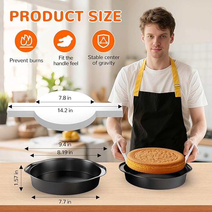 AltarreT 8 Inch Round Cake Pan with Handle, 3PCS Nonstick Cake Pans with 100 PCS Parchment Paper