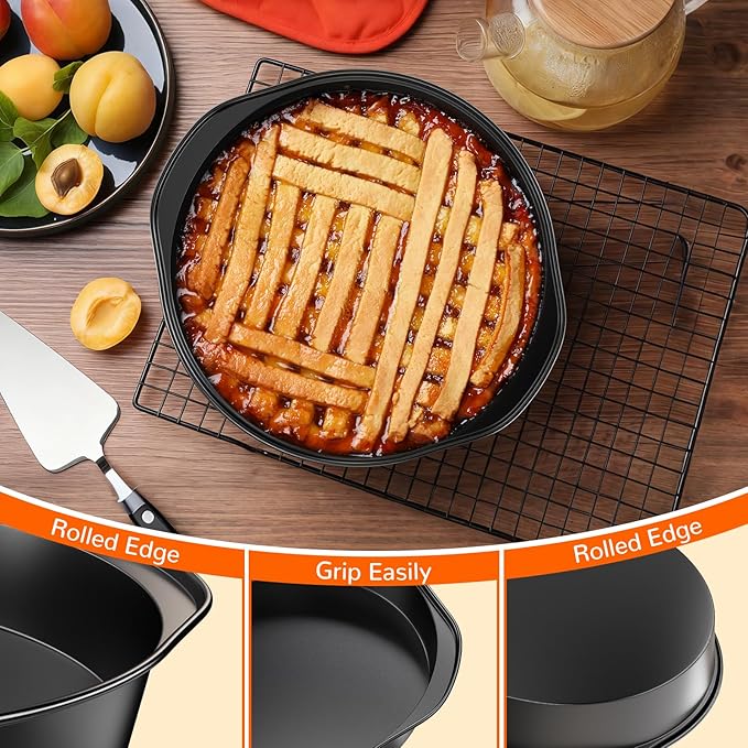 AltarreT 8 Inch Round Cake Pan with Handle, 3PCS Nonstick Cake Pans with 100 PCS Parchment Paper