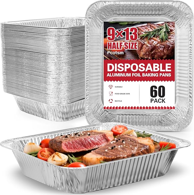 Aluminum Pans Half Size 9x13, 60 Pack, Disposable Foil Pans