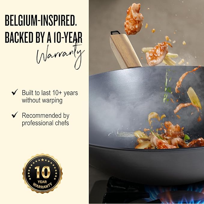 Alva Forest 12" Carbon Steel Naturally Nonstick Wok Pan with Wood Handle