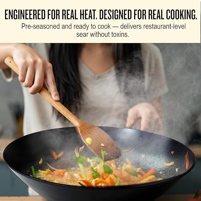Alva Forest 12" Carbon Steel Naturally Nonstick Wok Pan with Wood Handle