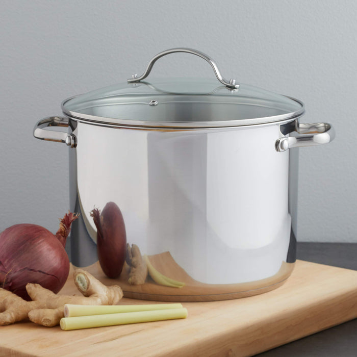 Amazon Basics Stainless Steel Induction Compatible Stock Pot with Glass Lid, Oven Safe, Dishwasher Safe, Sturdy, 8 Quart, Silver