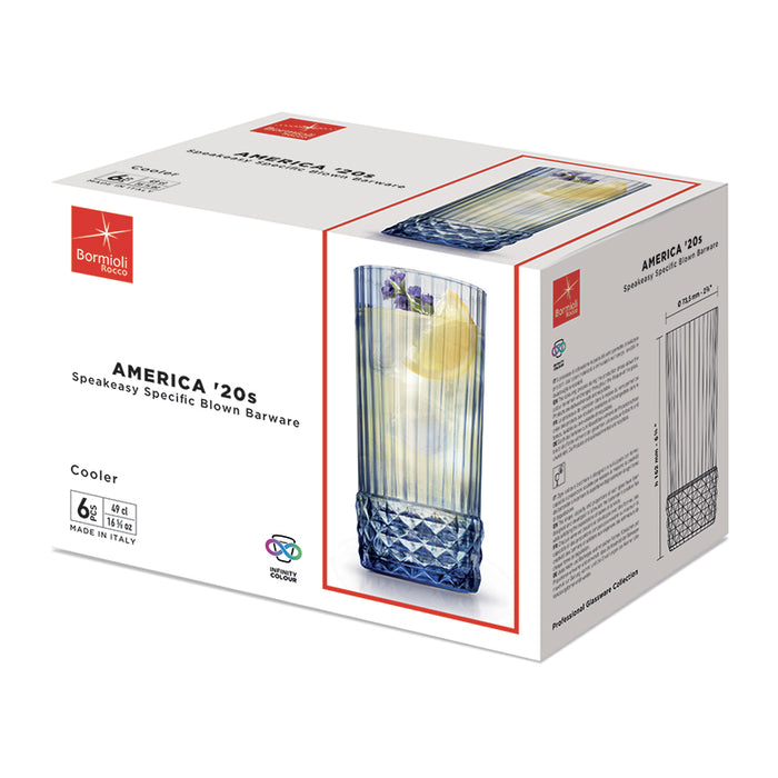 America 20s Bicchiere Cooler Bibita 49 cl Sapphire Blue Set da 6 Pezzi