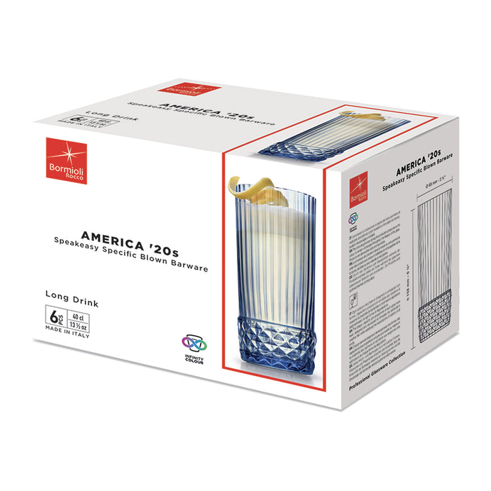 America 20s Long Drink 40 cl Set 6 Pezzi Sapphire Blue