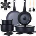 Ammeloo 18-Piece Ceramic Pots and Pans Set Non Stick, Non Toxic Cookware Set with Removable Handles, Pot Sets for Cooking, Induction Ready, Dishwasher & Oven Safe, PFAS PFOA & PTFE Free (Black)
