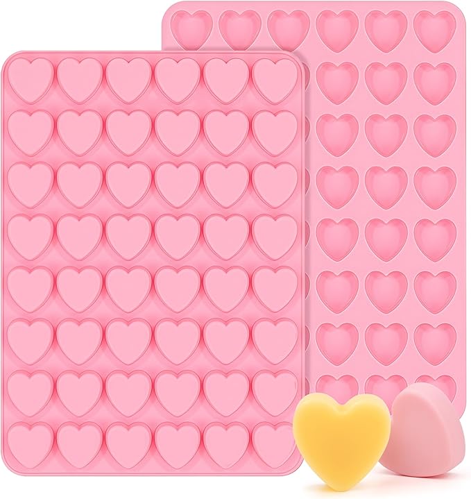 AOTASO 1 Inch Mini Heart Shaped Silicone Molds for Chocolate, Candy, Gummy, Soap (Set of 2, Pink)