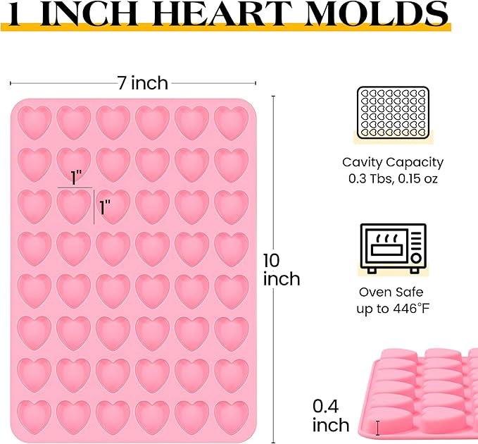 AOTASO 1 Inch Mini Heart Shaped Silicone Molds for Chocolate, Candy, Gummy, Soap (Set of 2, Pink)