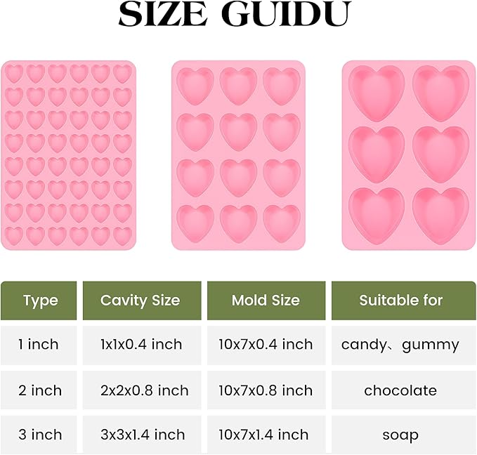 AOTASO 1 Inch Mini Heart Shaped Silicone Molds for Chocolate, Candy, Gummy, Soap (Set of 2, Pink)