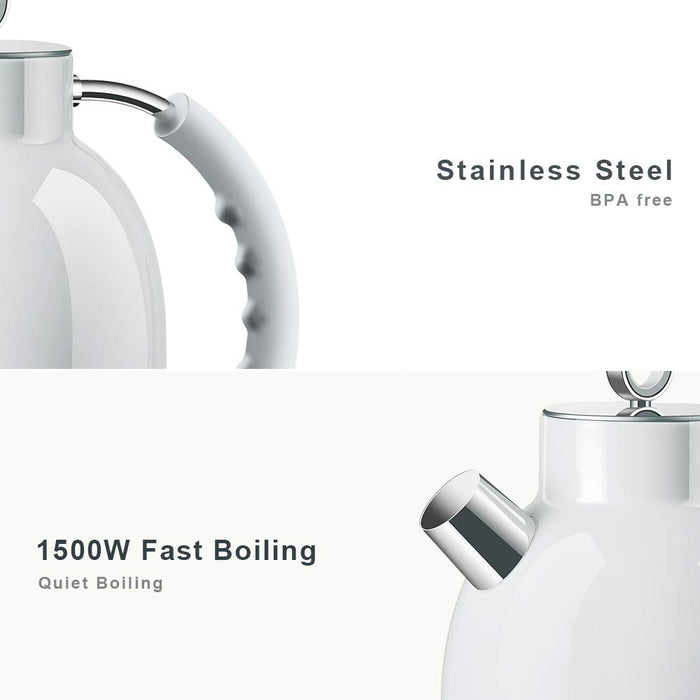 ASCOT Electric Kettle, 1.5L Stainless Steel Water Boiler, White