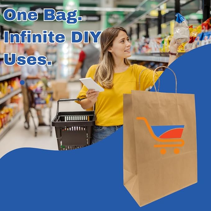 ASSUREPAK Kraft DIY Paper Bags, 12" x 9" x 16", 110 GSM, 200 Count