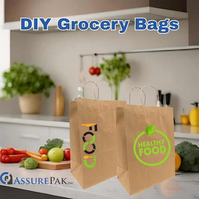 ASSUREPAK Kraft DIY Paper Bags, 14" x 10" x 15.75", 110 GSM, 200 Count