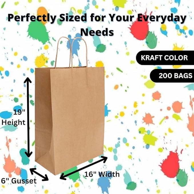 ASSUREPAK Kraft Paper Bags, 16" x 6" x 19", 110 GSM, 200 Count