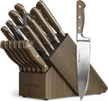 Astercook 17-Piece Knife Block Set with Built-in Sharpener, German Stainless Steel Full Tang Kitchen Knives, Ergonomic Walnut Handle Cutlery Set for Home Cooking & fathers day gift for Dad